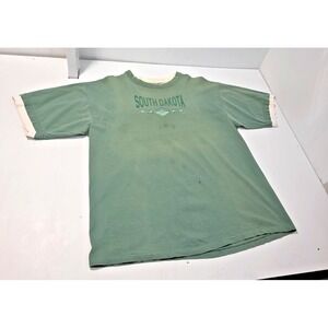 Vintage Thrashed South Dakota Shirt XL Alore Double Sleeve Green Grunge USA Made